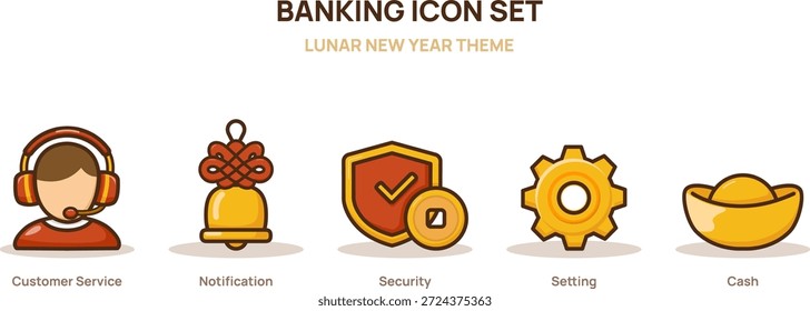 Conjunto de iconos bancarios con tema de año Nuevo lunar