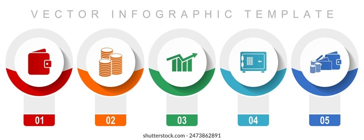 Banking icon set, miscellaneous vector icons such as wallet, money, diagram and safe, modern design infographic template, web buttons in 5 color options