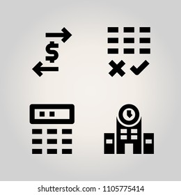 Banking icon set. office, planner, facade and event illustration vector icons for web and design