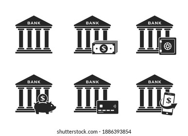 Banking Icon Set. Pictograms With Dollar Sign. Credit, Finance And Bank Save Money Symbols In Simple Style