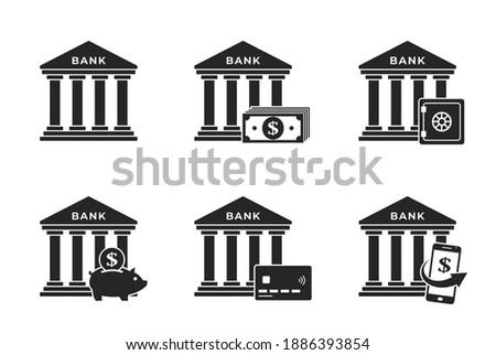 banking icon set. pictograms with dollar sign. credit, finance and bank save money symbols in simple style