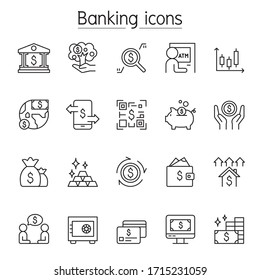 Banking icon set in thin line style