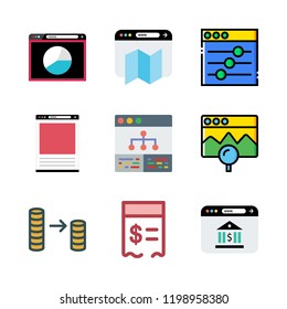 banking icon set. vector set about paid, browser and coin stack icons set.