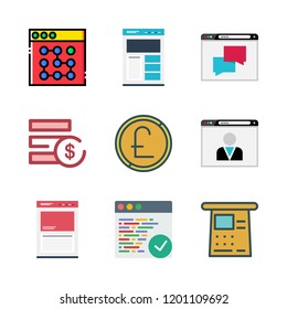 banking icon set. vector set about coin, cash machine, dollar and browser icons set.