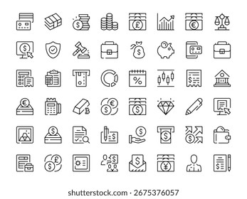 Conjunto de iconos bancarios. colección de iconos de línea de Vector. Símbolos de contorno. Diseño moderno