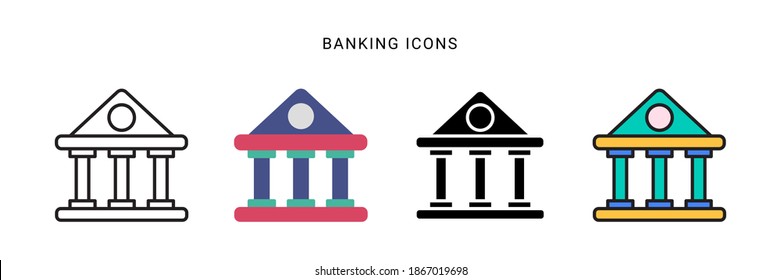 banking icon vector design with four different style. isolated on white background