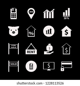 banking icon. banking vector icons set growing graph, piggy face, percent up and diagram