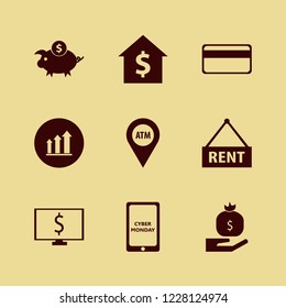 banking icon. banking vector icons set cyber monday mobile, money bag hand, atm location and house rent