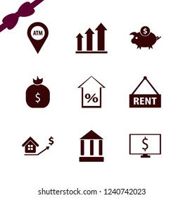 banking icon. banking vector icons set dollar piggy bank, atm location, percent up and real estate prices growth