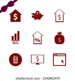 banking icon. banking vector icons set browser, house rent, money bag and diagram