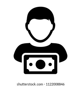 Banking icon vector male user person profile avatar with money symbol in flat color glyph pictogram illustration