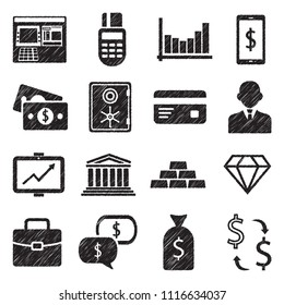 Banking Icons. Black Scribble Design. Vector Illustration.