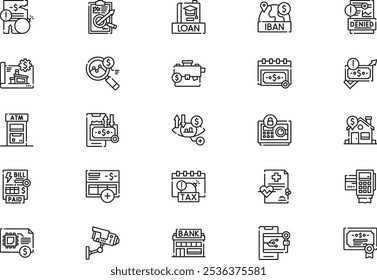 A coleção de ícones bancários é uma ilustração vetorial com traçado editável.