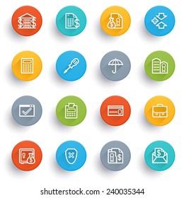 Banking icons with color buttons.