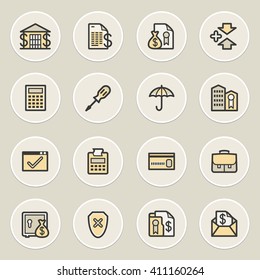 Banking icons. Contour lines with color fills. Flat design.