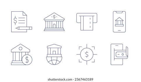 Banking icons. Editable stroke. Containing account, bank, credit card, focus, online banking, payment.