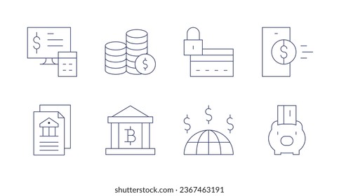 Banking icons. Editable stroke. Containing accounting, bank, coins, credit card, global, online banking, piggy bank.