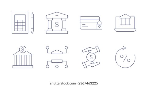 Banking icons. Editable stroke. Containing accountant, bank, credit card, funding, online banking, percentage.