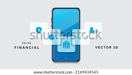 Banking icons and finance related icons pop up on the front. smartphone screen,vector 3d isolated on white background for Advertisements about online financial theft protection systems technology