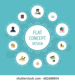 Banking Icons Flat Style With Pie Bar, Mark, Sheet And Other Expenses and Bank Icon Vector Elements. Set Of Recording Flat Expenses and Banking Icons Symbols Also Includes Service, Accountant, Card.