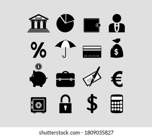 Banking icons in gray background