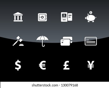 Banking icons on black background. Vector illustration.