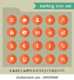 Banking icons on bright orange flat circles