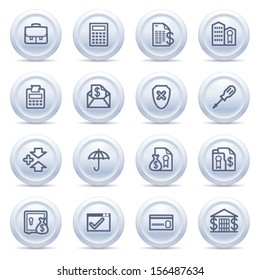 Banking icons on gray buttons.