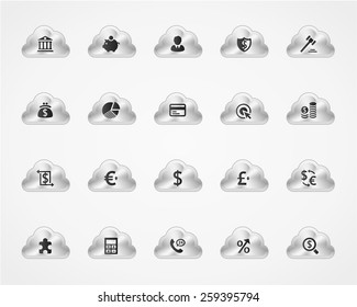 Banking icons on metallic cloud buttons