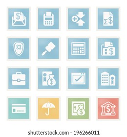 Banking icons on paper.