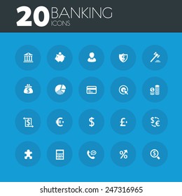 Banking icons on round blue buttons