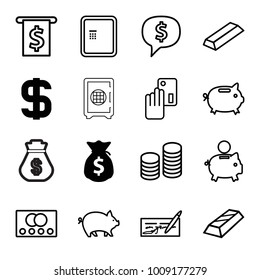 Banking icons. set of 16 editable outline banking icons such as dollar, money sack, pig, credit card, atm, gold, money box, creadit card payment, piggy bank