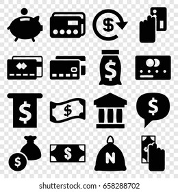 Banking icons set. set of 16 banking filled icons such as sack, credit card, piggy bank, dollar, money bag, crown, money, cash payment, creadit card payment