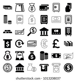 Banking icons. set of 36 editable filled and outline banking icons such as credit card, money sack, money, coin, safe, bank, dollar, dollar coin, safe, check