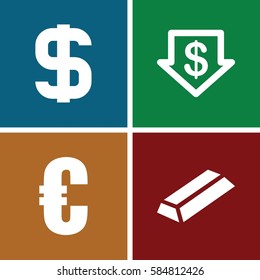 banking icons set. Set of 4 banking filled icons such as dollar down, gold, dollar