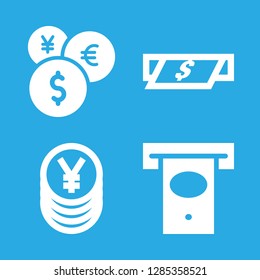 banking icons set with cash machine, yens coins stack and atm cash dollars bill vector set