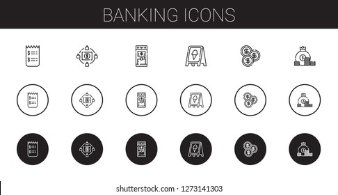 banking icons set. Collection of banking with invoice, crowdfunding, atm, sign, coin. Editable and scalable banking icons.