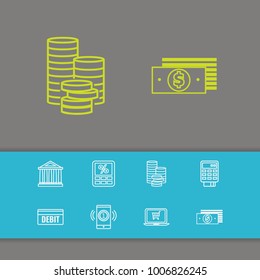 Banking icons set with dollar, mobile payment and ecommerce elements. Set of banking icons and banking mobile concept. Editable vector elements for logo app UI design.