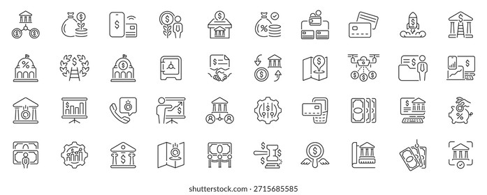 Conjunto de iconos bancarios. iconos de línea editables, esquema, finanzas, símbolos de transacción