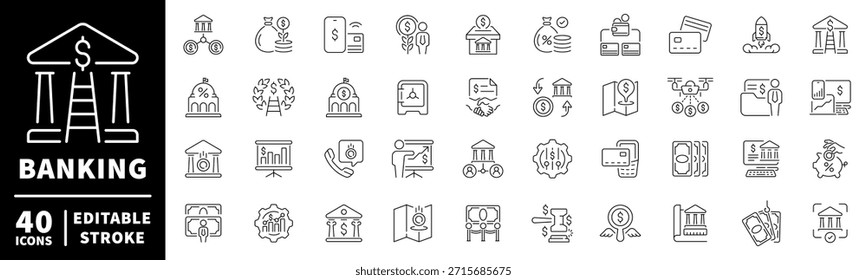 Conjunto de iconos bancarios. iconos de línea editables, esquema, finanzas, símbolos de transacción