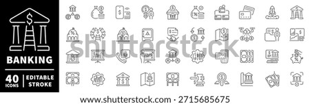 Banking icons set. editable line icons, outline, finance, transaction symbols
