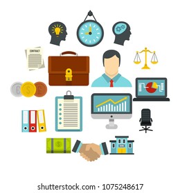 Banking icons set in flat style. Money, finance elements set collection vector illustration