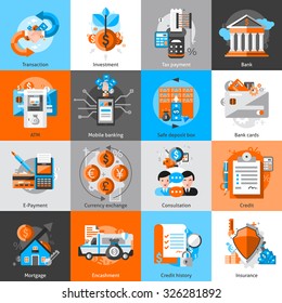 Banking Icons Set With Investment Atm Credit Mortgage Isolated Vector Illustration