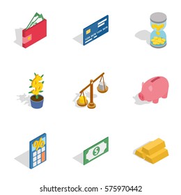 Banking icons set. Isometric 3d illustration of 9 banking vector icons for web