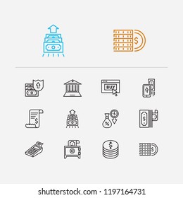 Banking icons set. Mobile payment and banking icons with payment secure, bill invoice and dollar. Set of database for web app logo UI design.