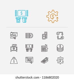 Banking icons set. Online payment and banking icons with fintech, pos terminal and mobile payment. Set of sale for web app logo UI design.