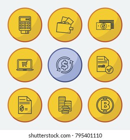 Banking icons set with pos terminal, credit and wallet elements. Set of banking icons and cashless concept. Editable vector elements for logo app UI design.