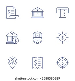 Banking icons set. Thin Line style, editable stroke. account, bank, bill, credit card, focus, target.