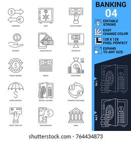 Banking icons set. Thin Line Vector Illustration. Adjust stroke weight - Expand to any Size - Easy Change Colour - Editable