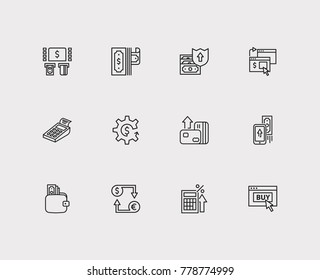 Banking icons set with wallet, payment secure and credit card. Set of banking icons also including purse sign for your web app logo UI design.